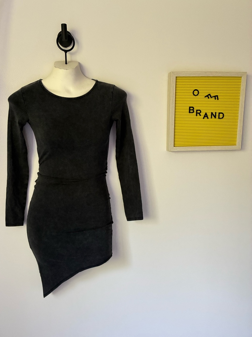 H&M Black Asymmetrical Long Sleeve Bodycon Dress
